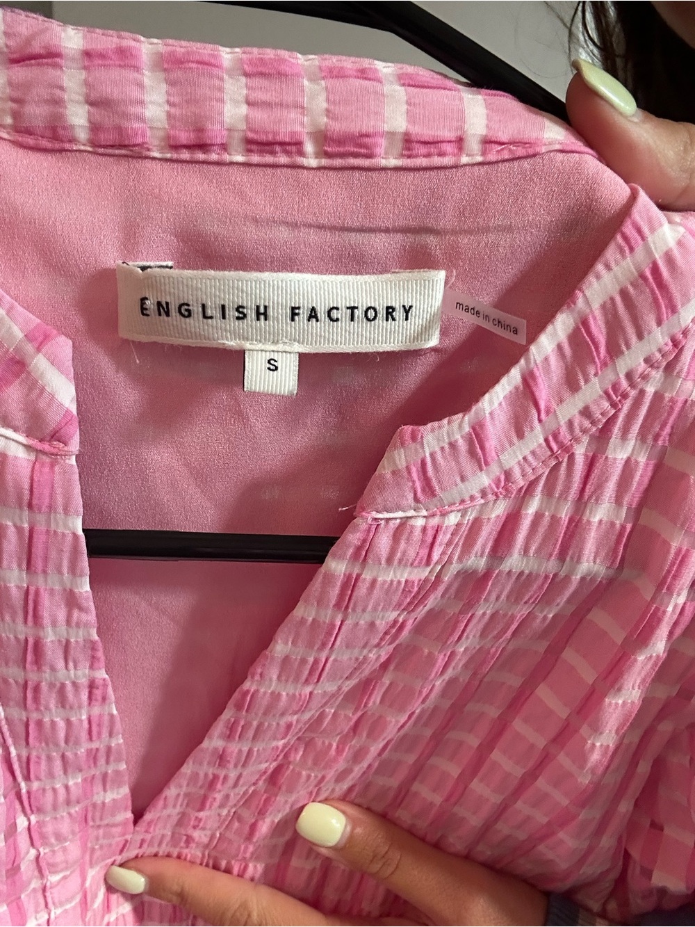 English Factory Pink Gingham Puff-Sleeve Maxi dress - Picture 2 of 3